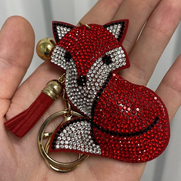 Set of 2 Fox Crystal Bling Key Chain Keyring with Tassel Car Purse Handbag Charm - Picture 4 of 9